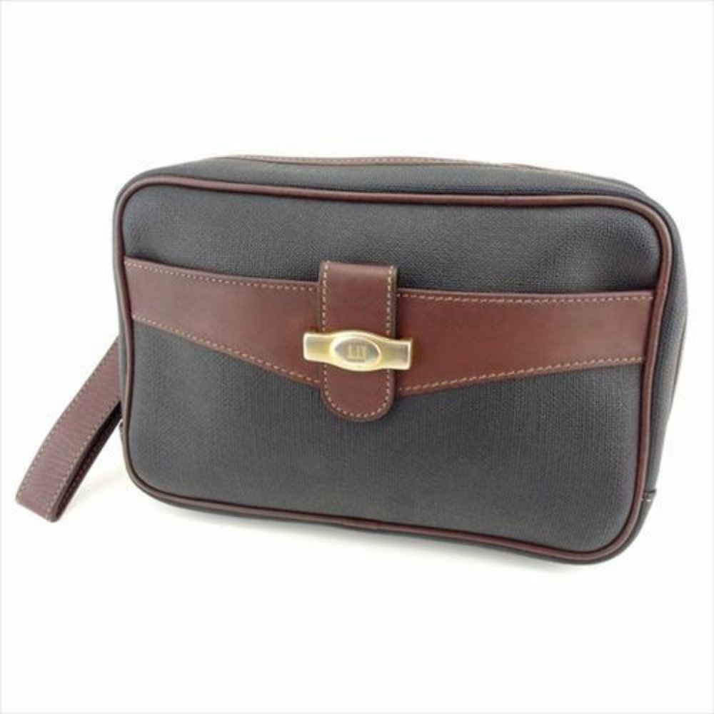 Dunhill Clutch bag Black Brown PVC leather Mens Authentic Used G1300